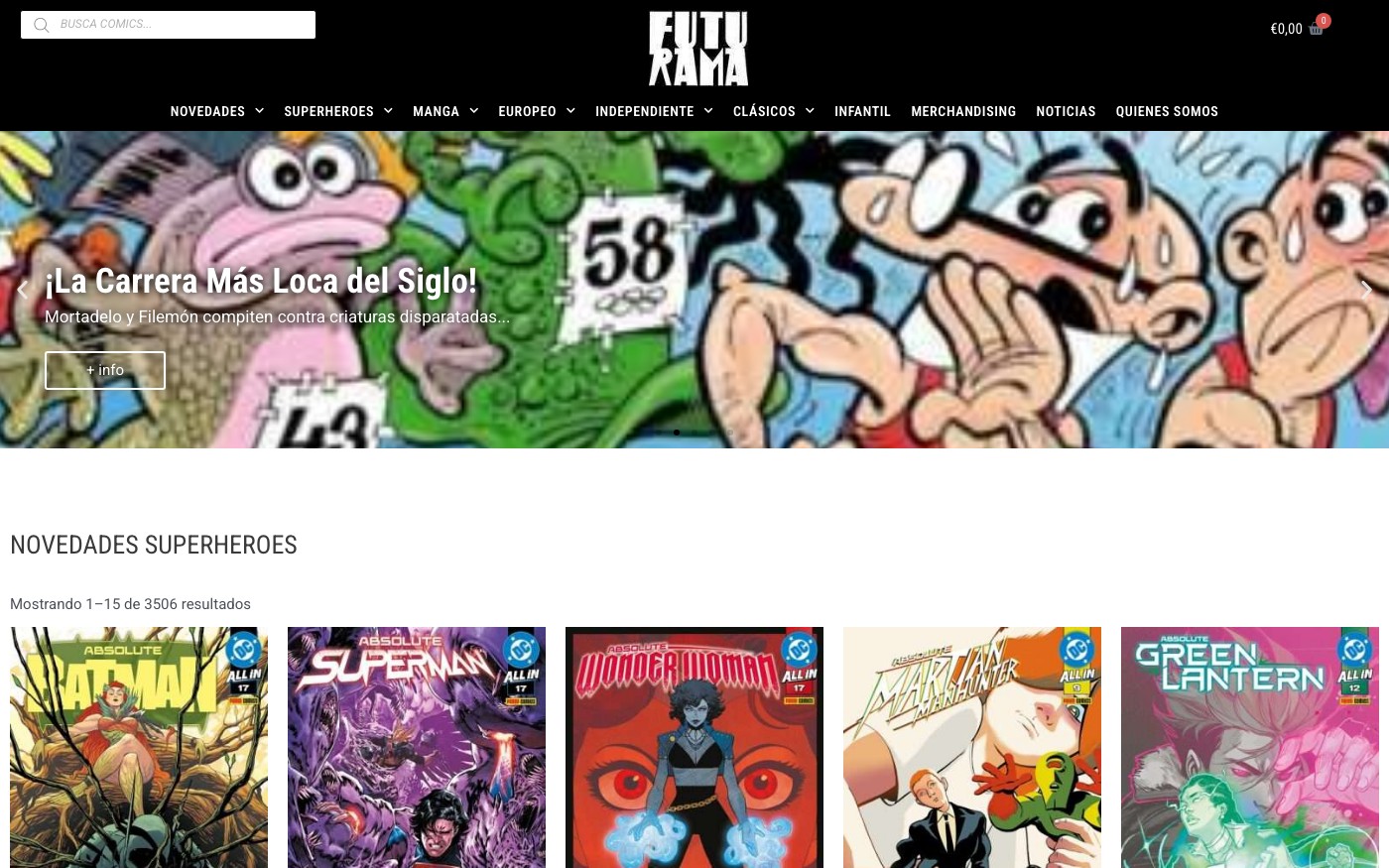 Captura limpia de la home oficial de Futurama Comics