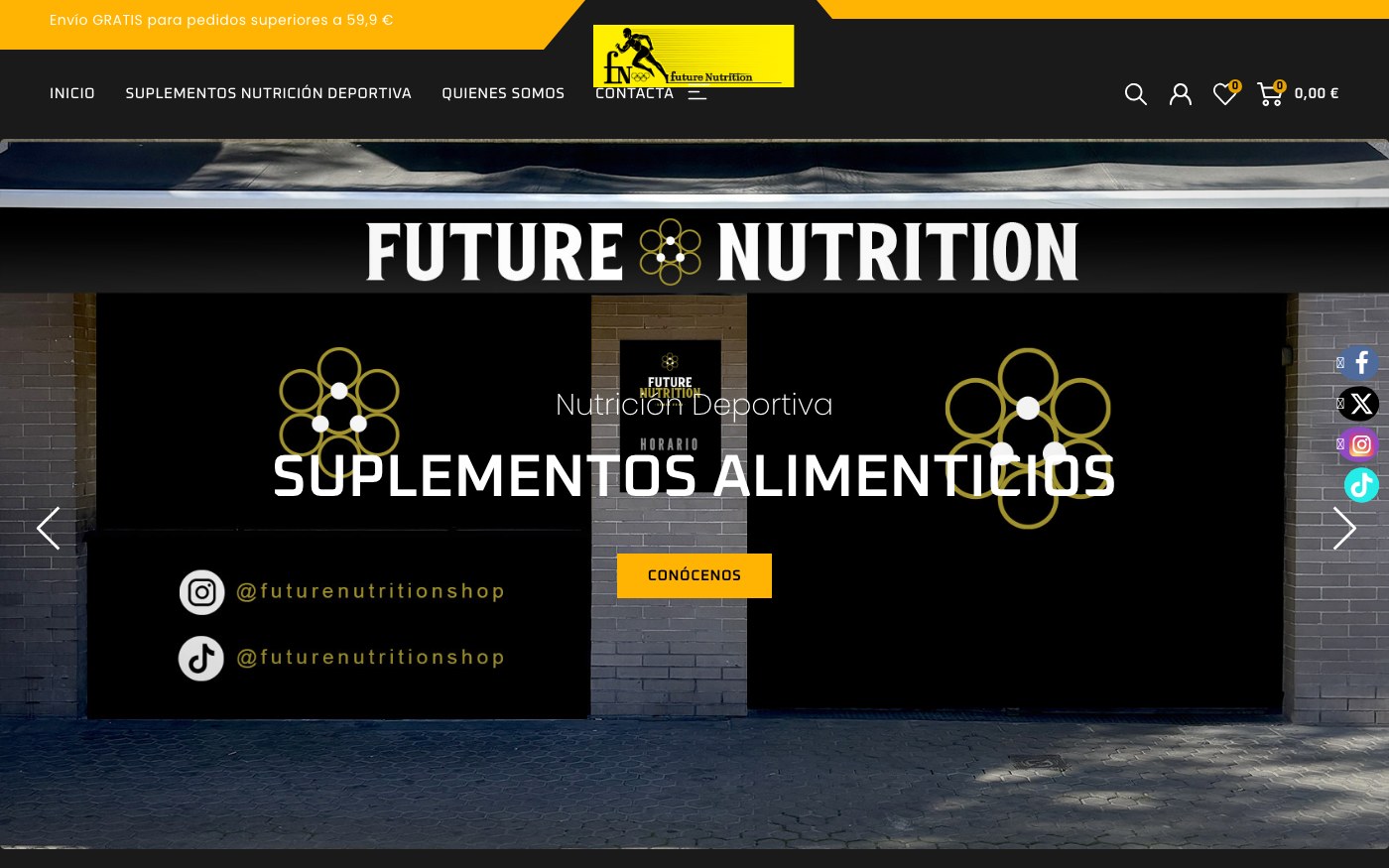 Captura de pantalla de la home de Future Nutrition Shop