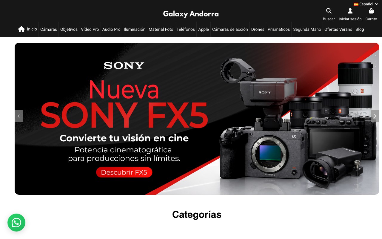 Captura de pantalla de la home de Galaxy Andorra