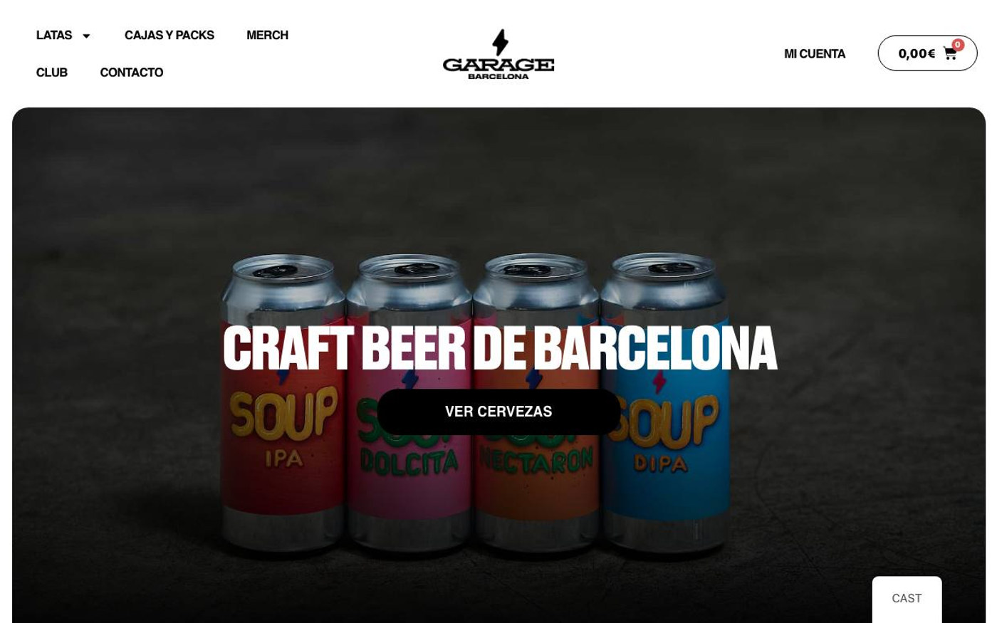 Captura limpia de la home oficial de Garage Beer Co
