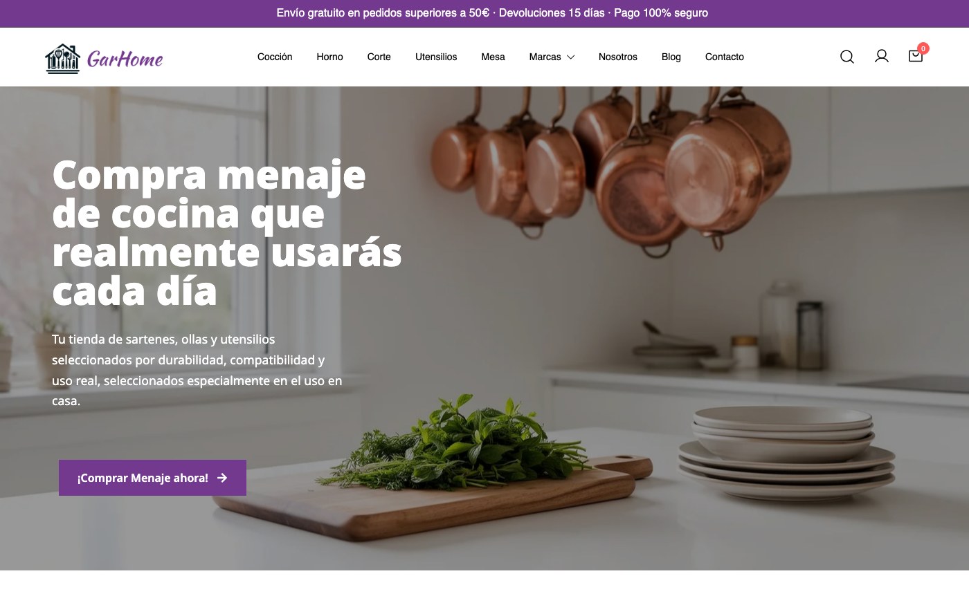 Captura limpia de la home oficial de Garhome