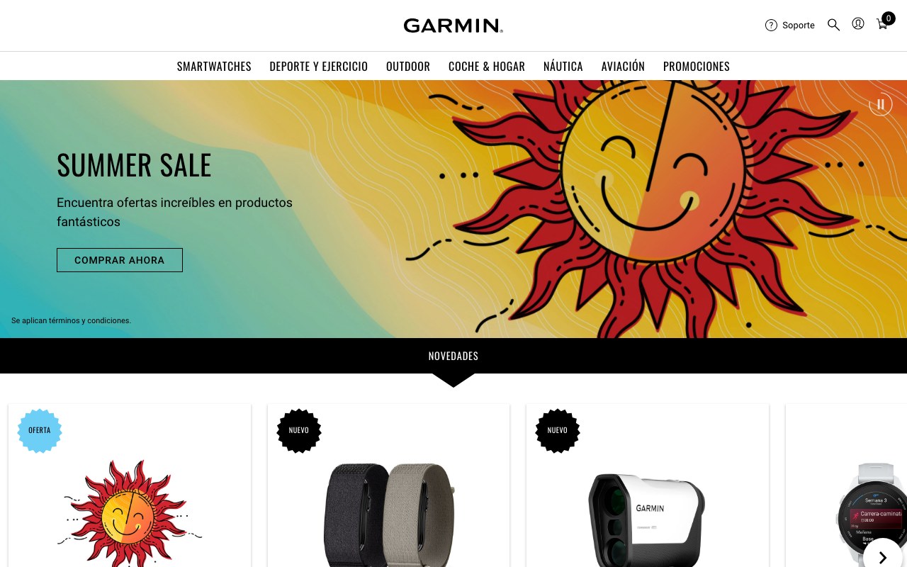 Captura de pantalla de la home de Garmin