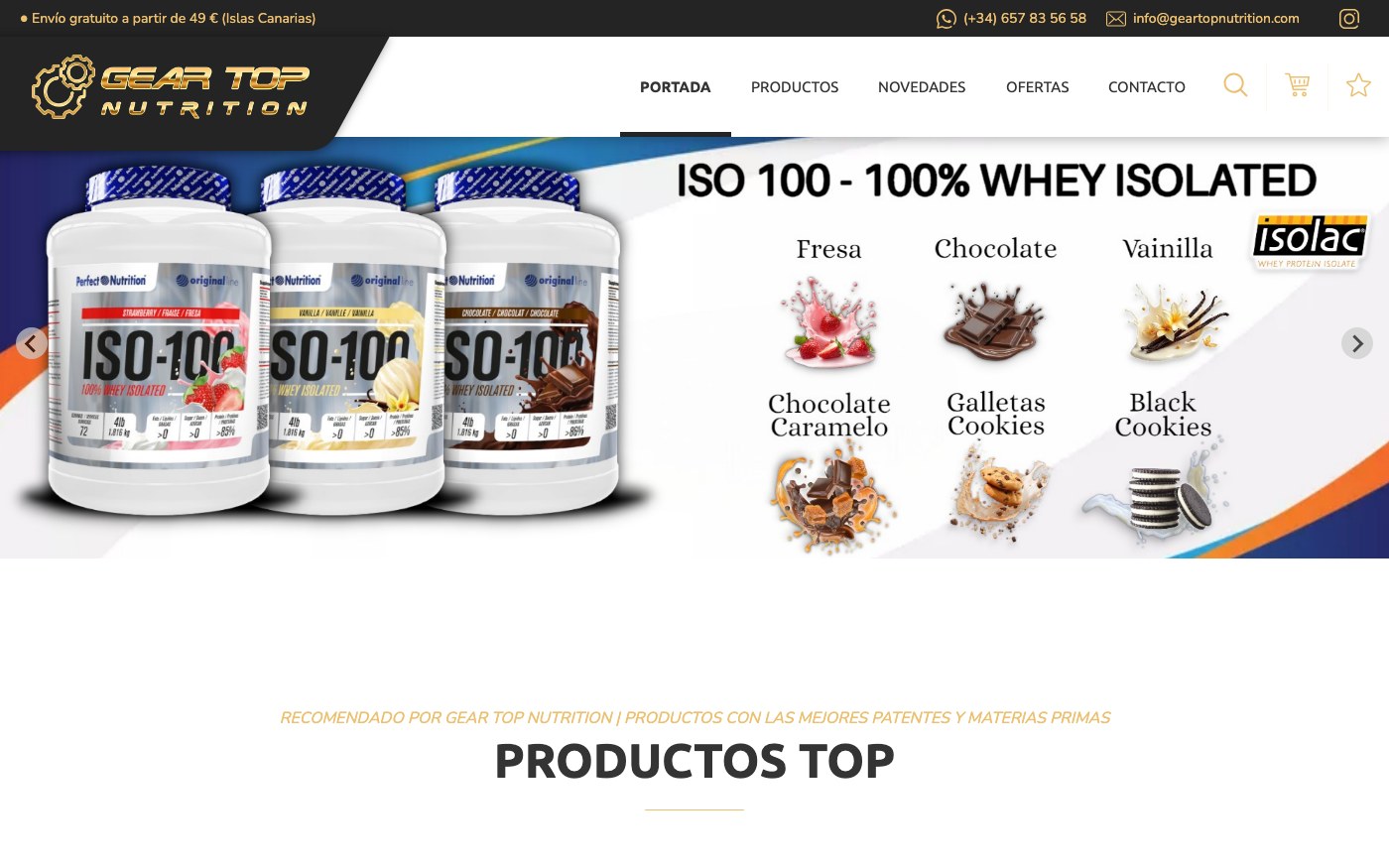 Captura de pantalla de la home de Gear Top Nutrition