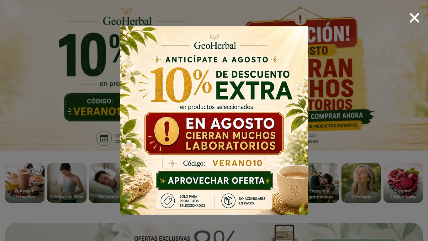 Captura de pantalla de la home de Geoherbal