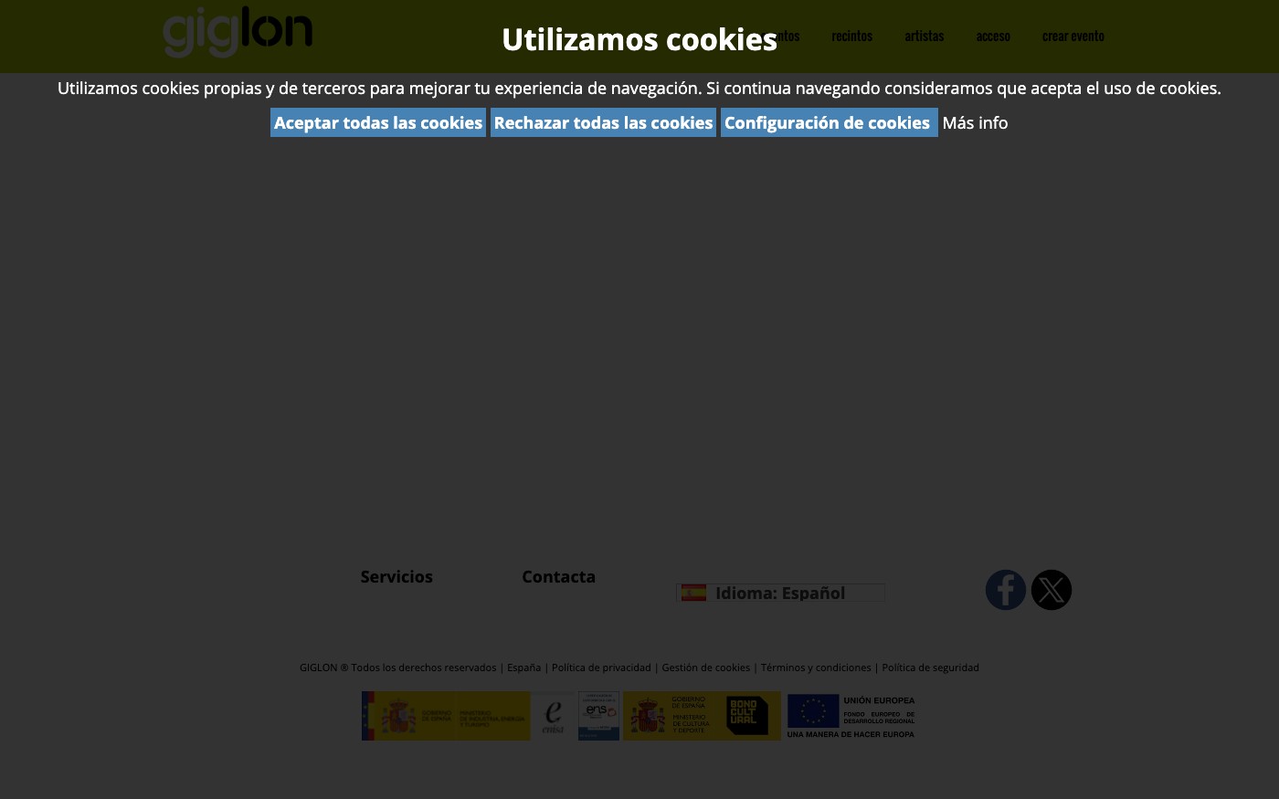 Captura de pantalla de la home de GIGLON