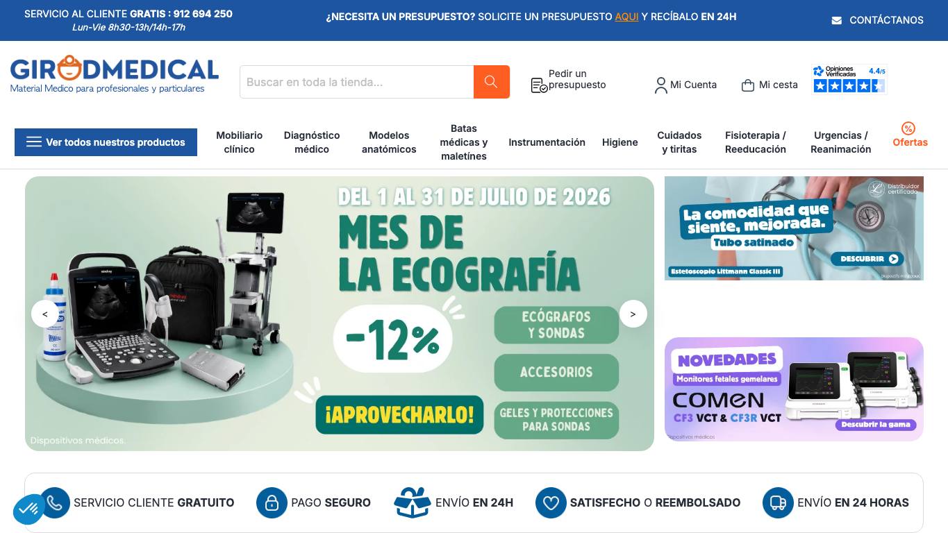 Captura de pantalla de la home de Girodmedical