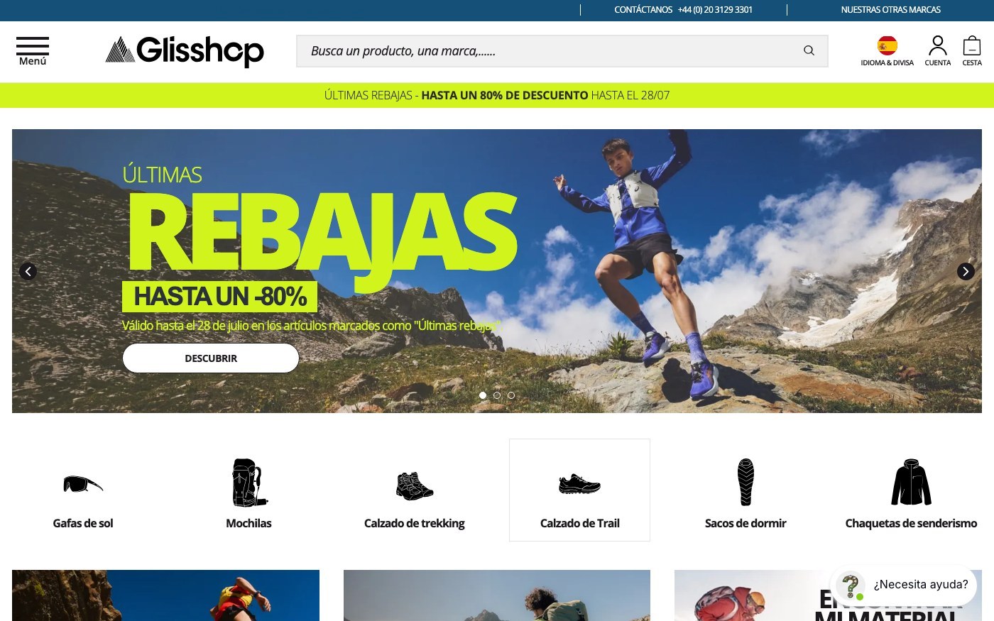 Captura de pantalla de la home de Glisshop
