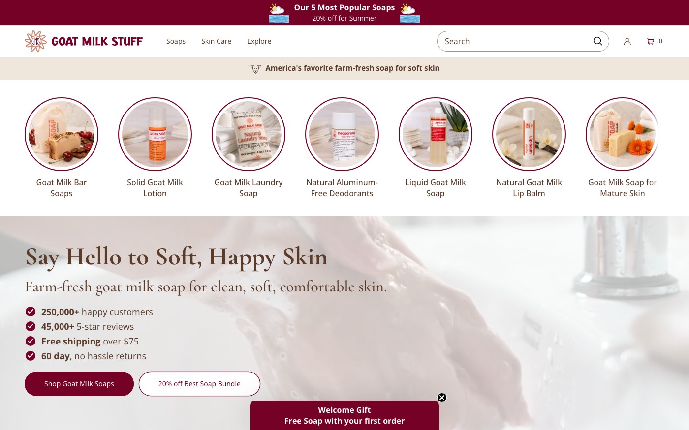 Captura de pantalla de la home de Goat Milk Stuff