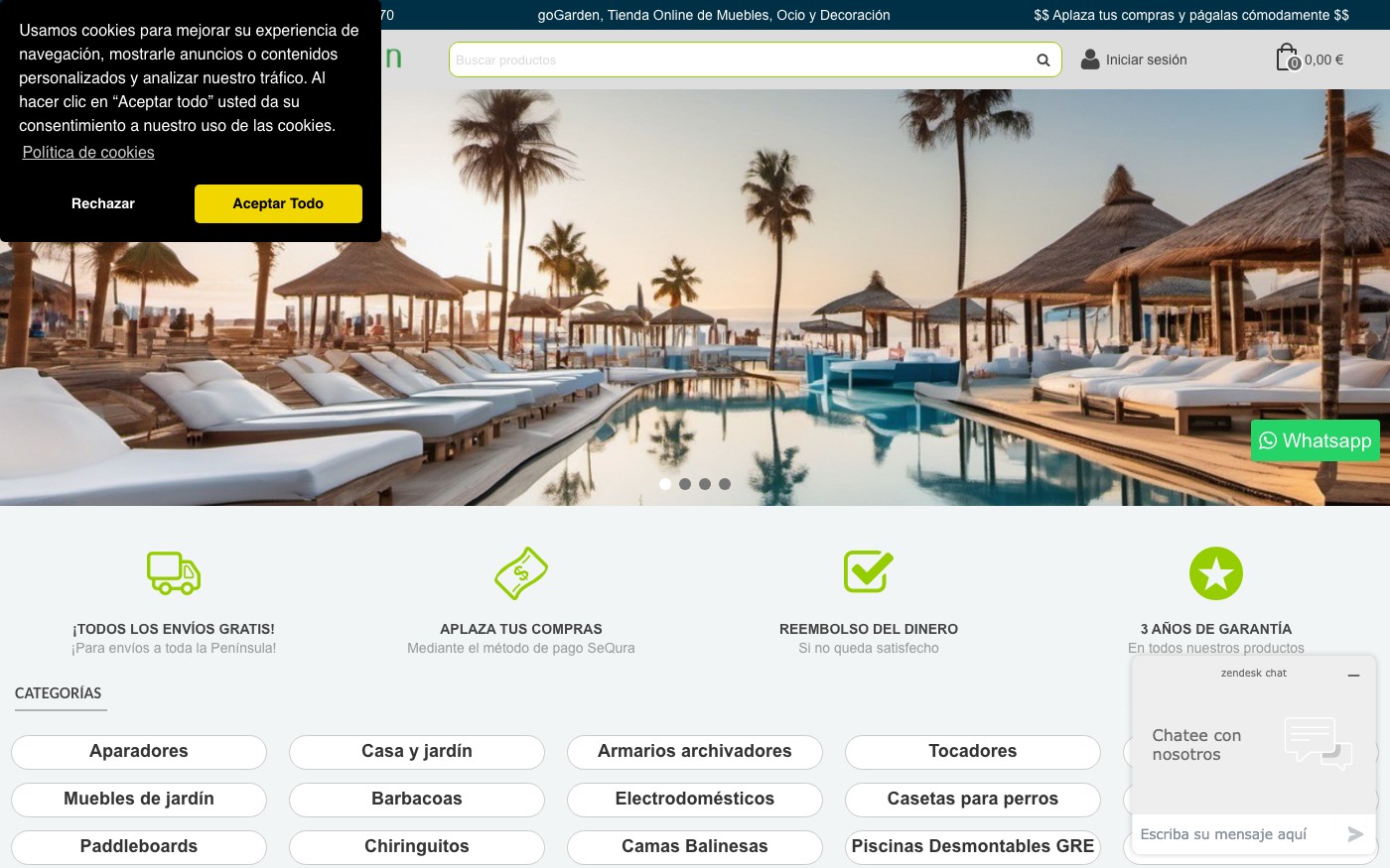 Captura de pantalla de la home de GoGarden