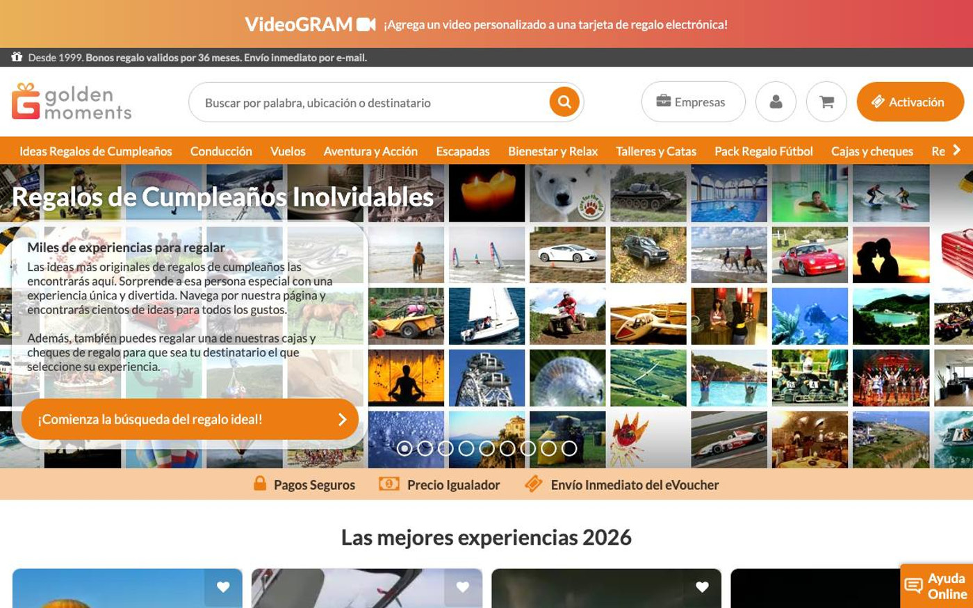 Captura limpia de la home oficial de Golden Moments