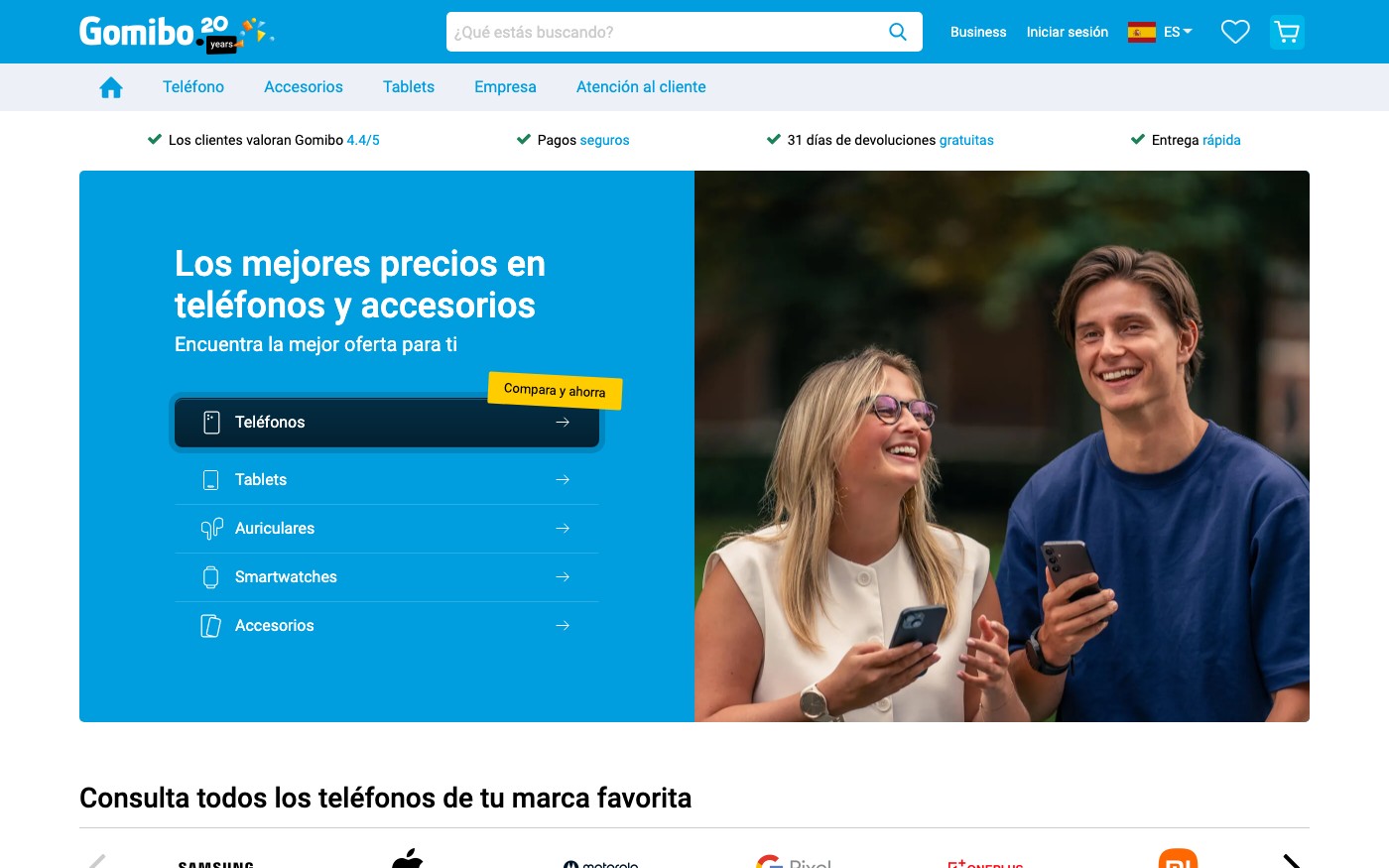 Captura limpia de la home oficial de Gomibo