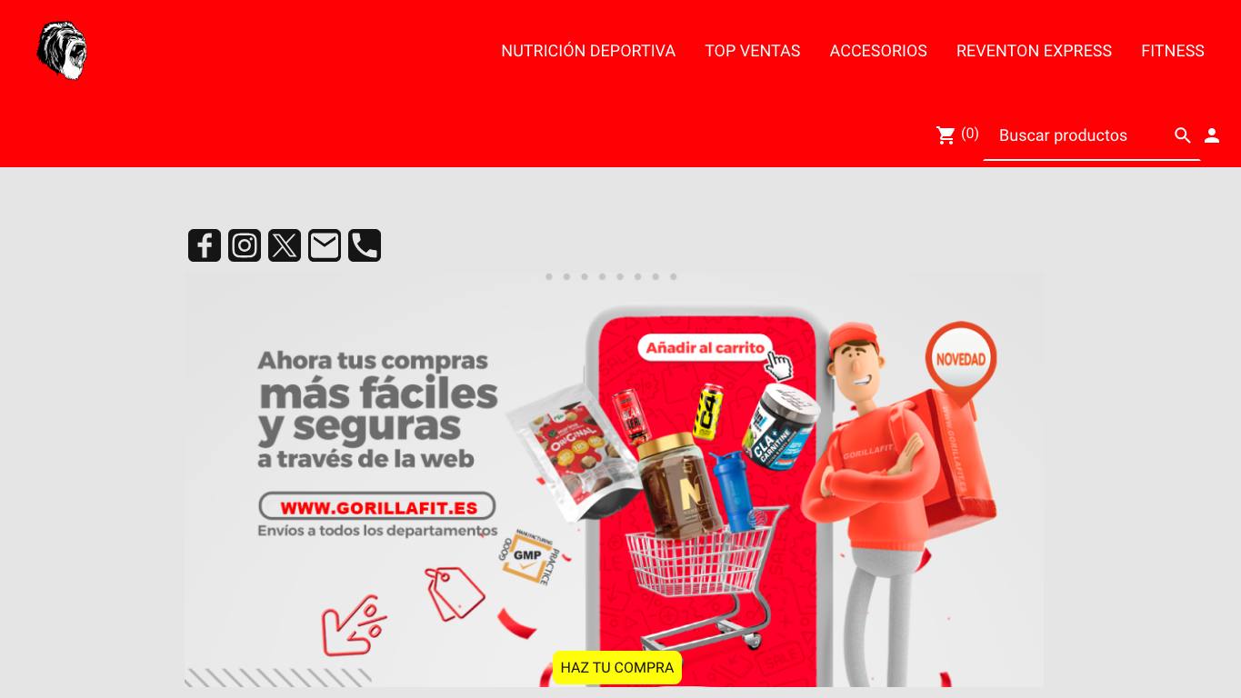 Captura limpia de la home de Gorilla Fit