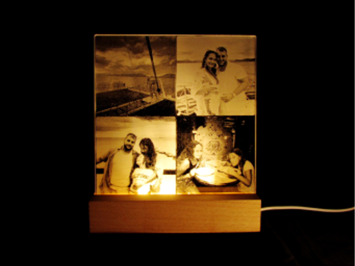 Lámpara collage con base de madera