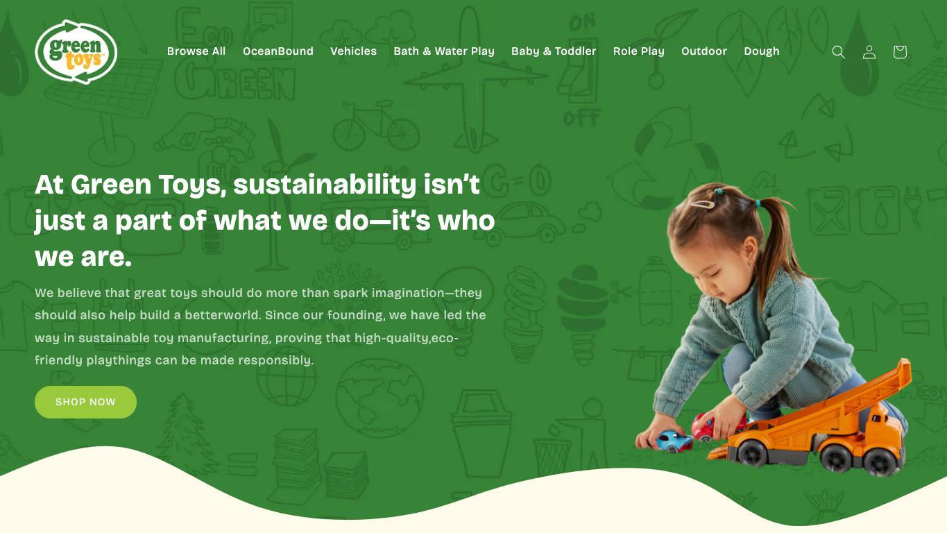 Captura limpia de la home oficial de Green Toys