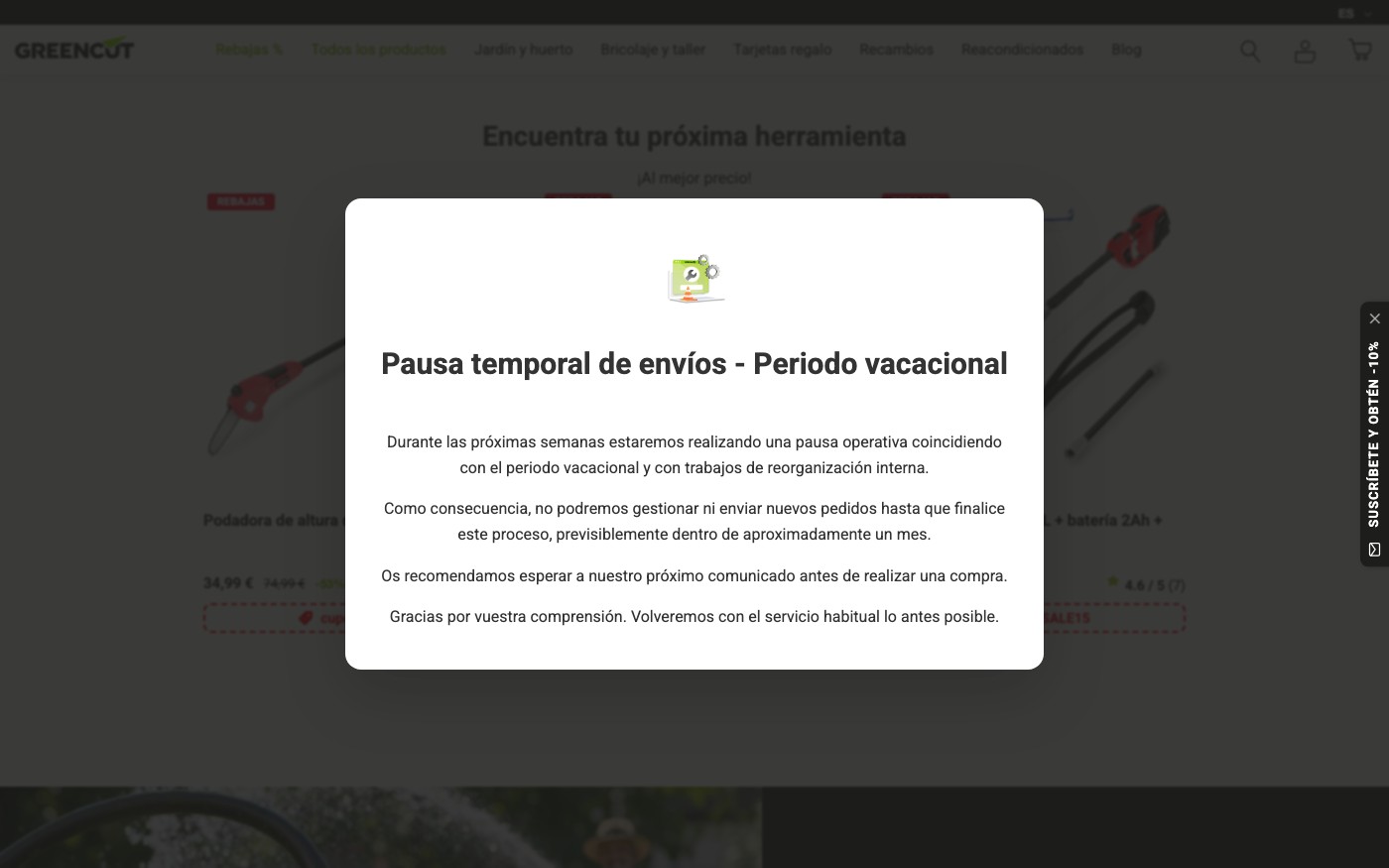 Captura de pantalla de la home de Greencut