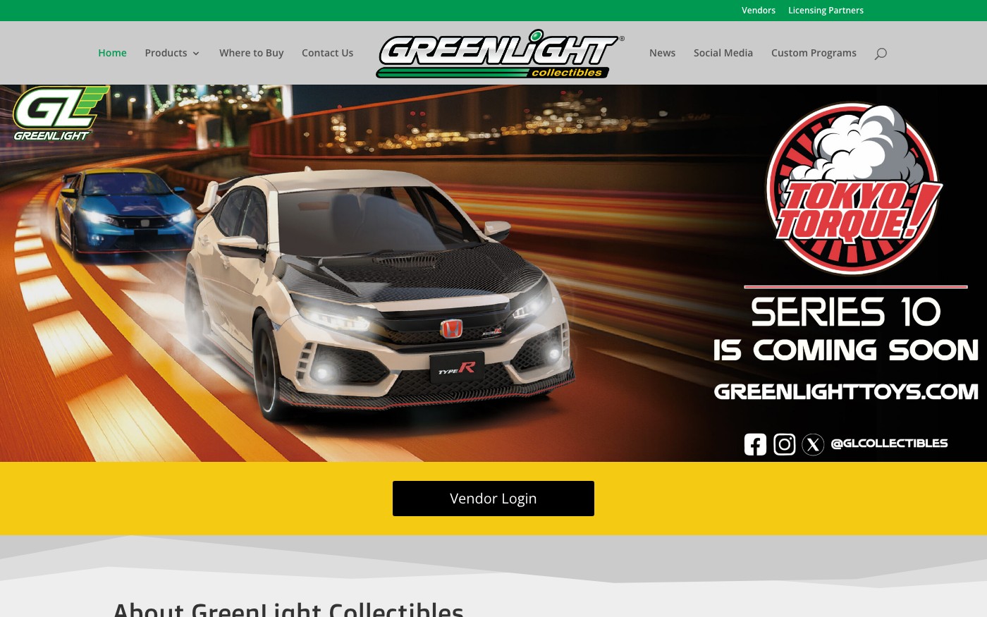 Captura de pantalla de la home de GreenLight Collectibles