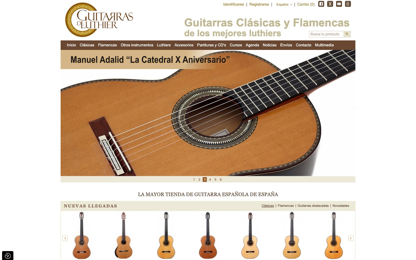 Captura de pantalla de la home de Guitarras de Luthier