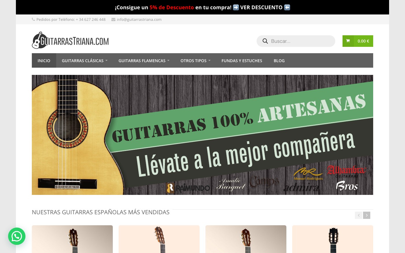 Captura de pantalla de la home de Guitarras Triana