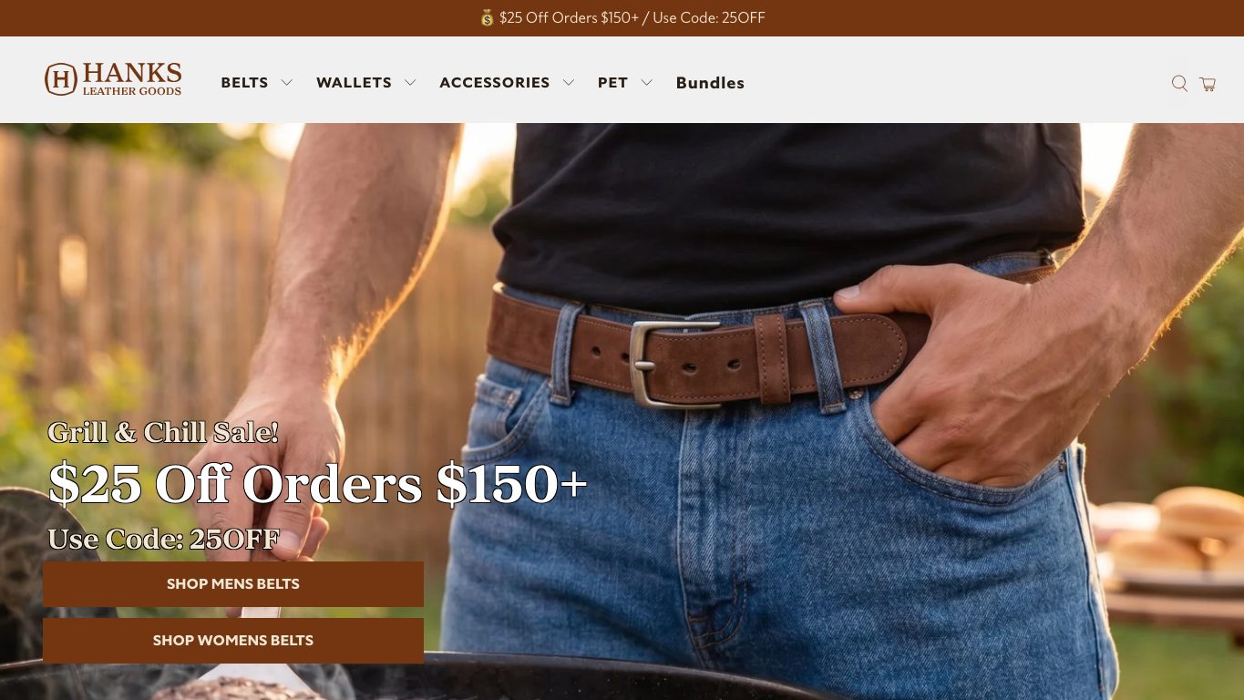 Captura real de la home de Hanks Belts
