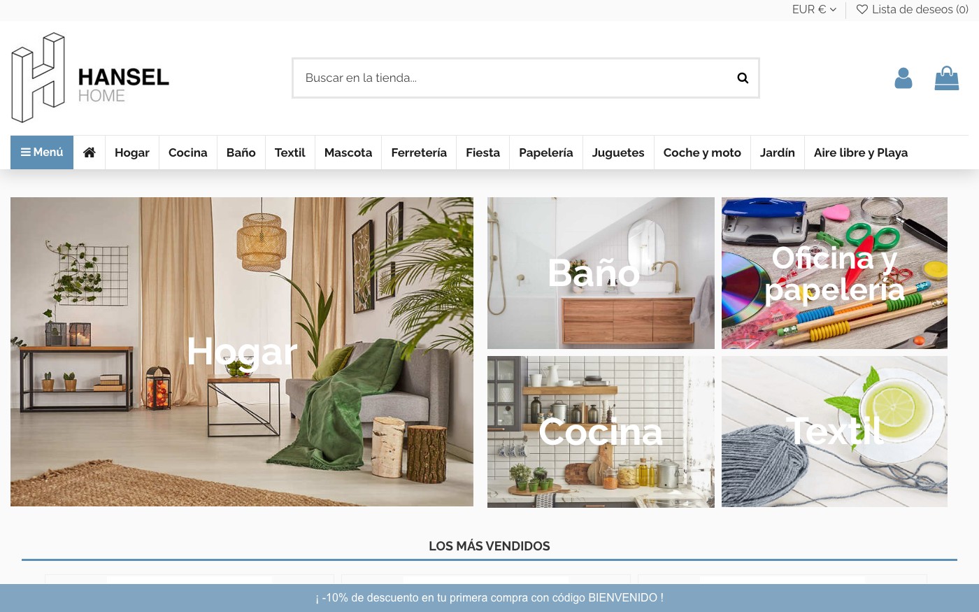 Captura de pantalla de la home de Hansel Home