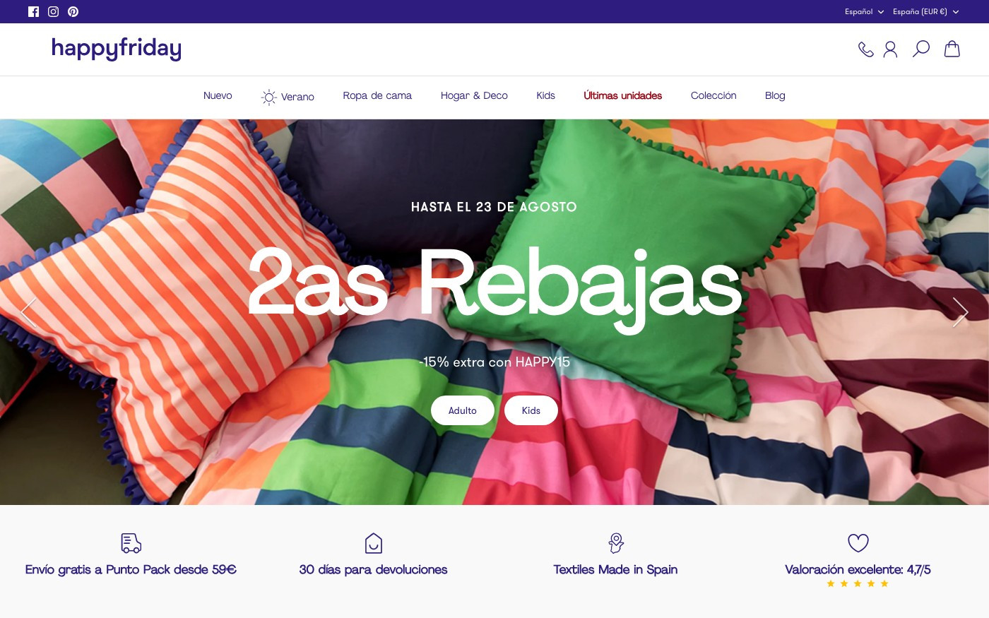 Captura limpia de la home oficial de Happy Friday