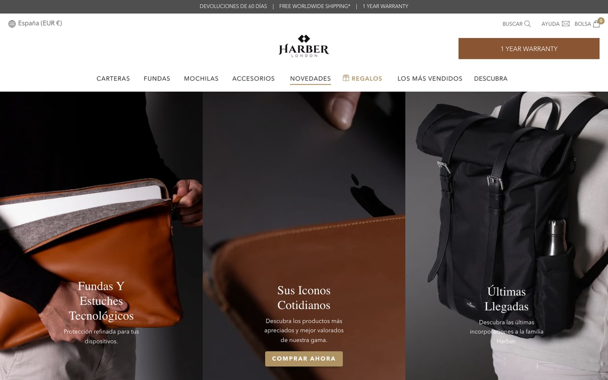 Captura real de la home de Harber London