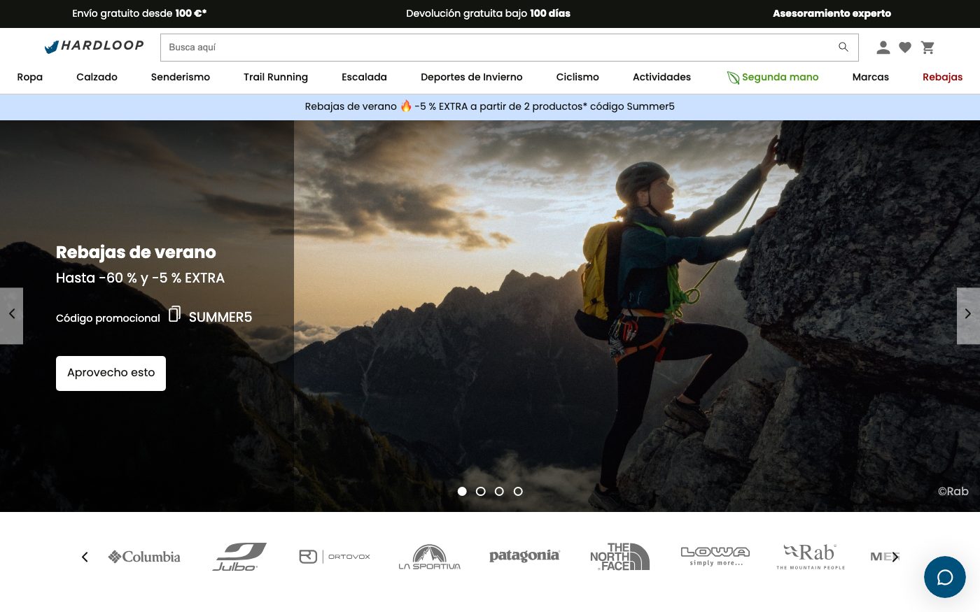 Captura limpia de la home oficial de Hardloop