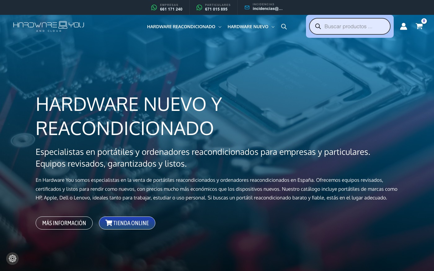 Captura de pantalla de la home de Hardware You