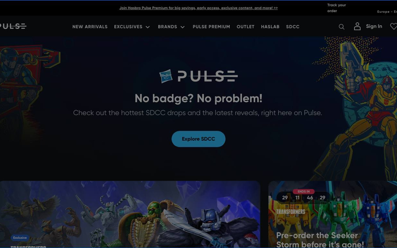 Captura de pantalla de la home de Hasbro Pulse
