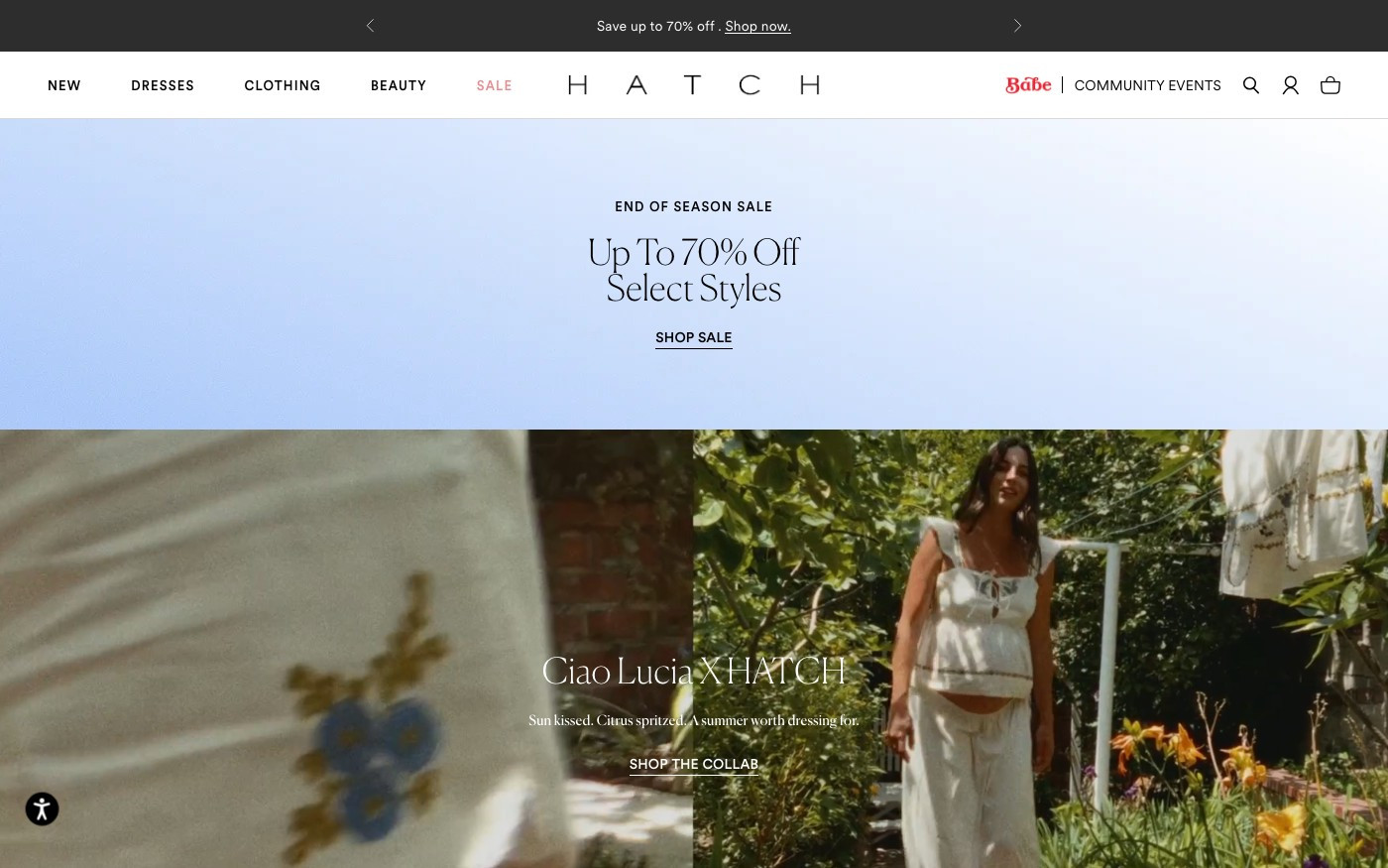 Captura de pantalla de la home de HATCH Collection