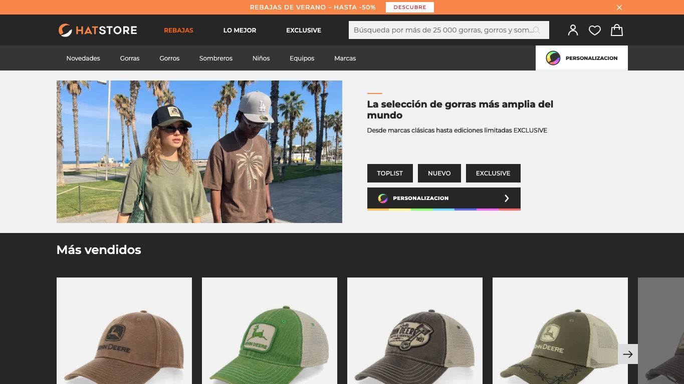 Captura real de la home de Hatstore