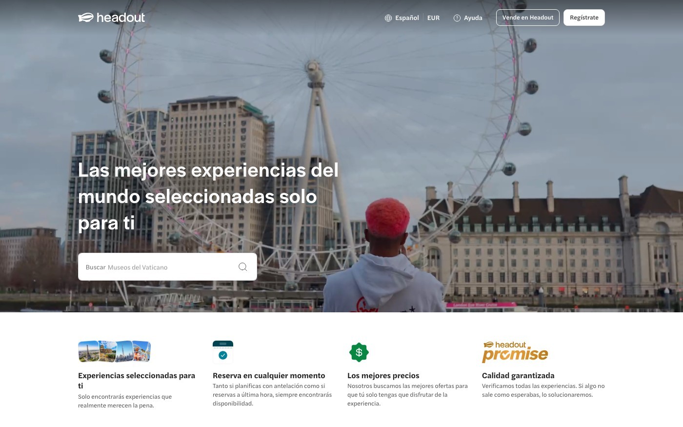 Captura limpia de la home oficial de Headout