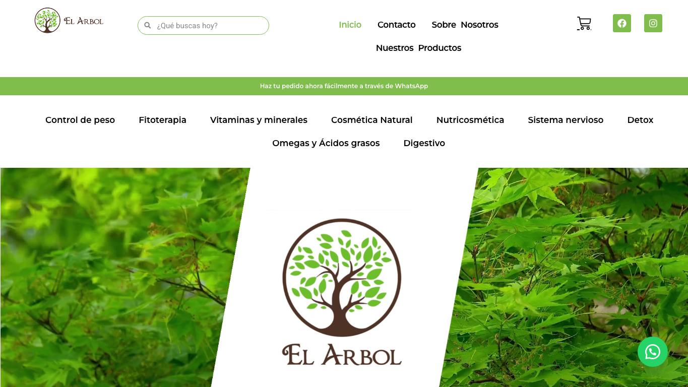 Captura de pantalla de la home de Herbolario El Árbol