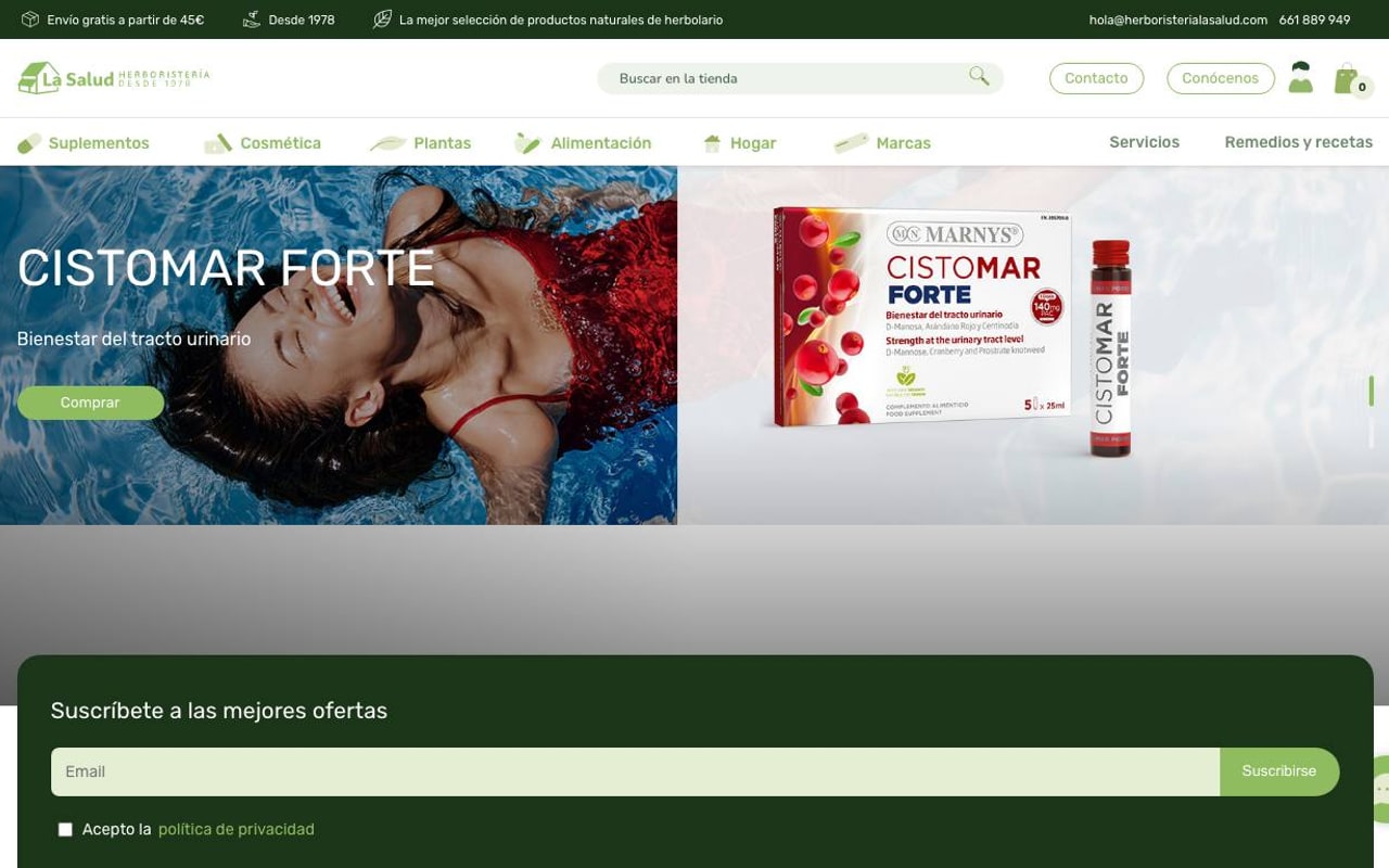 Captura de pantalla de la home de Herboristería La Salud