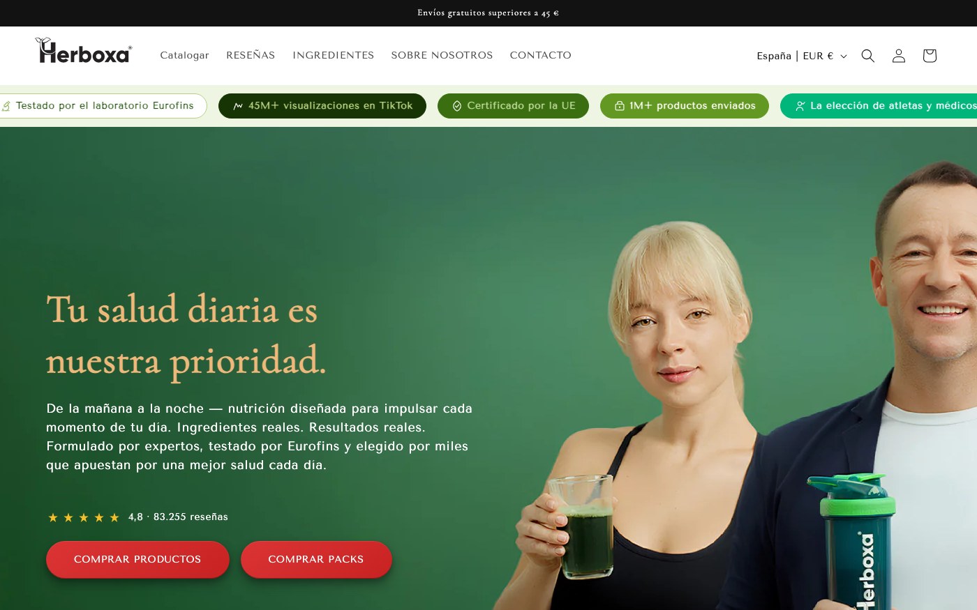 Captura de pantalla de la home de Herboxa