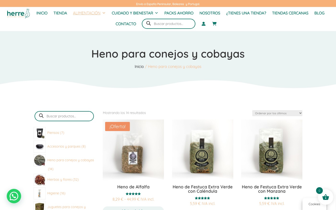 Captura de pantalla de la home de Herre Nutrición Animal