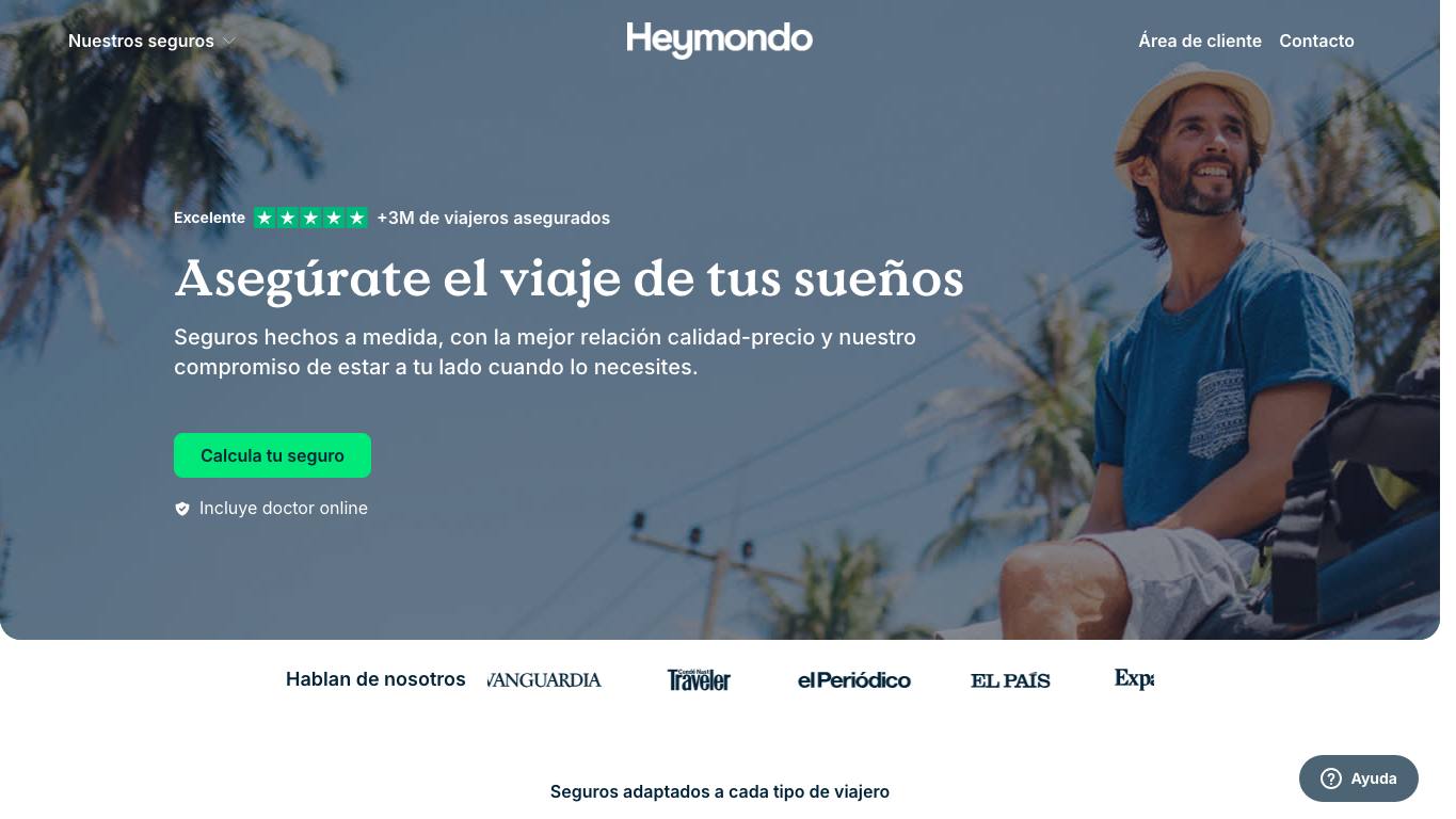 Captura de pantalla de la home de Heymondo