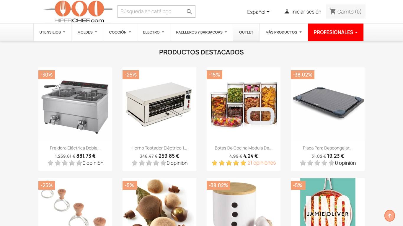 Captura de pantalla de la home de Hiperchef