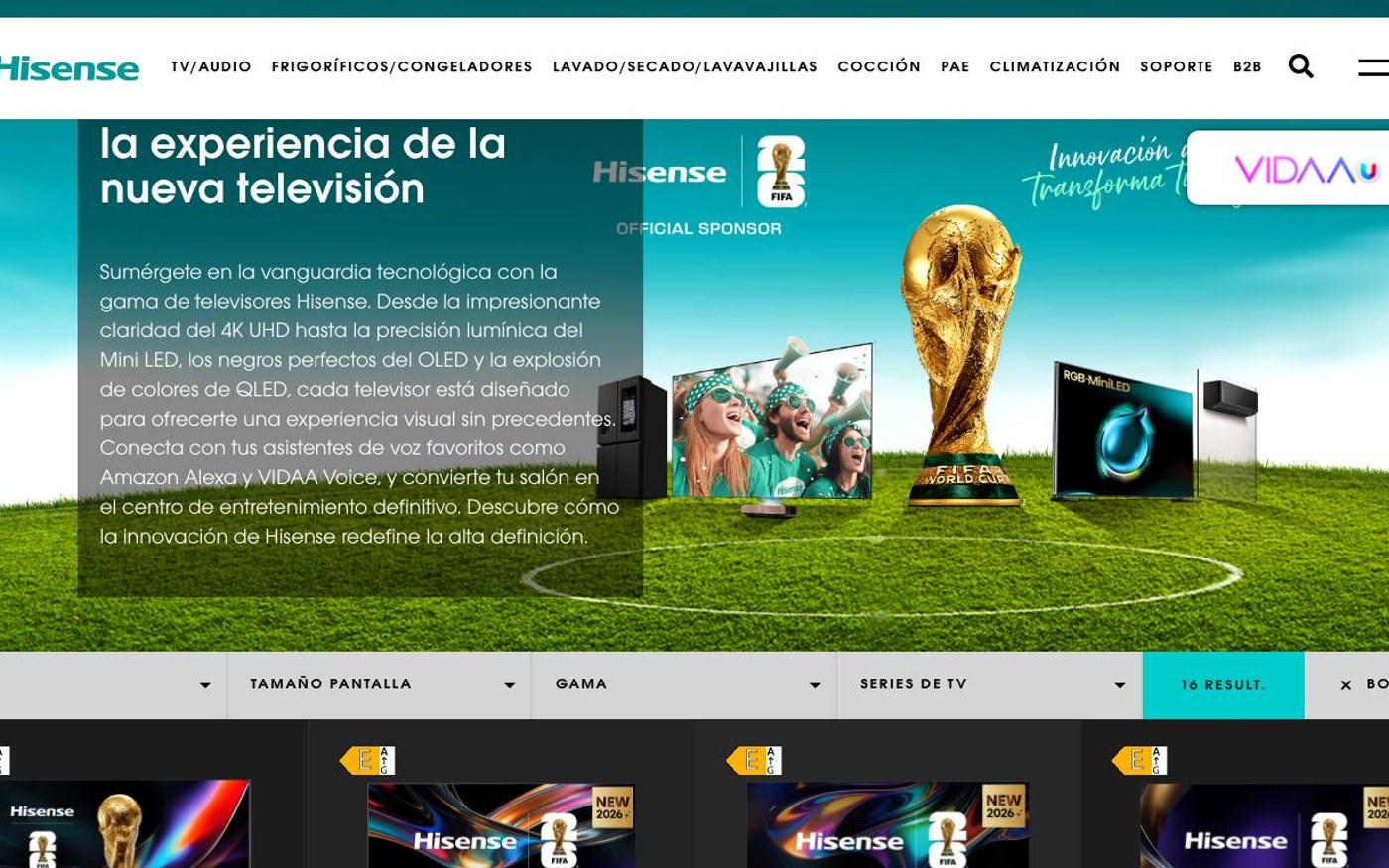 Captura limpia de la home oficial de Hisense