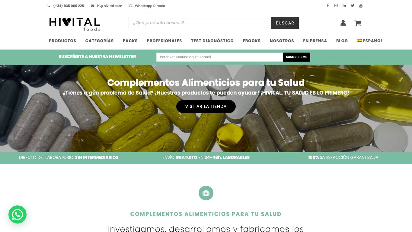 Captura de pantalla de la home de Hivital