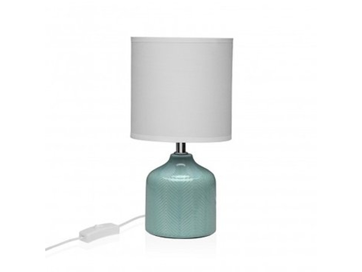 Lámpara de Mesa de Cerámica Azul con Pantalla Blanca - 29 cm