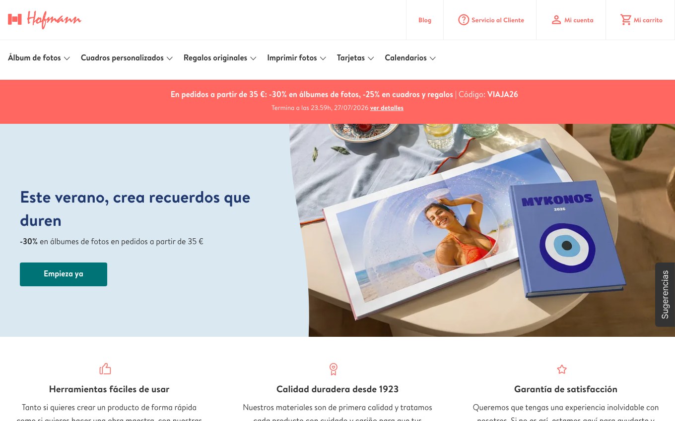 Captura de pantalla de la home de Hofmann