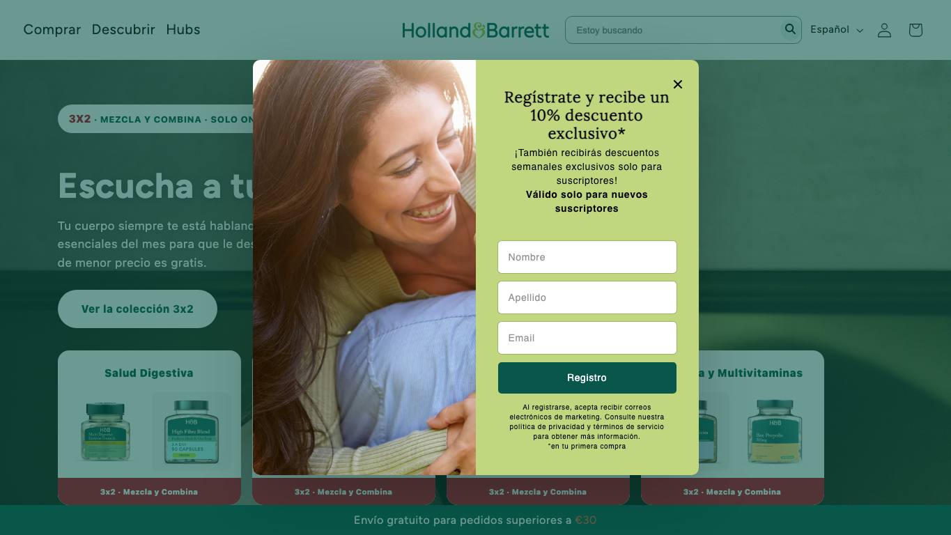 Captura de pantalla de la home de Holland & Barrett