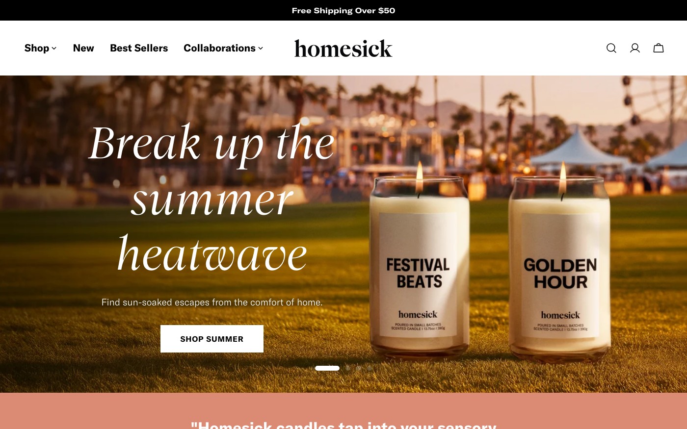 Captura limpia de la home oficial de Homesick