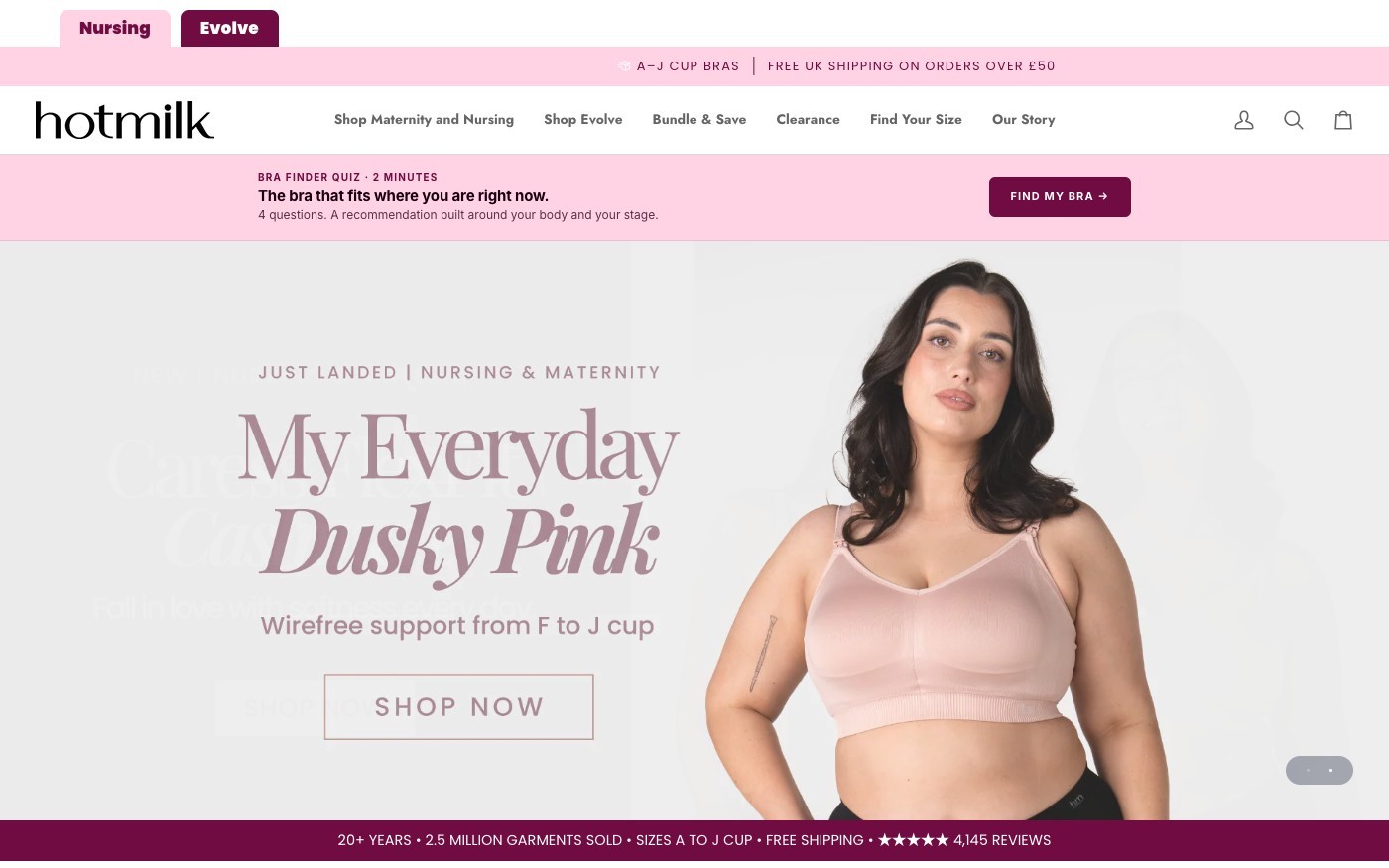 Captura de pantalla de la home de Hotmilk Lingerie