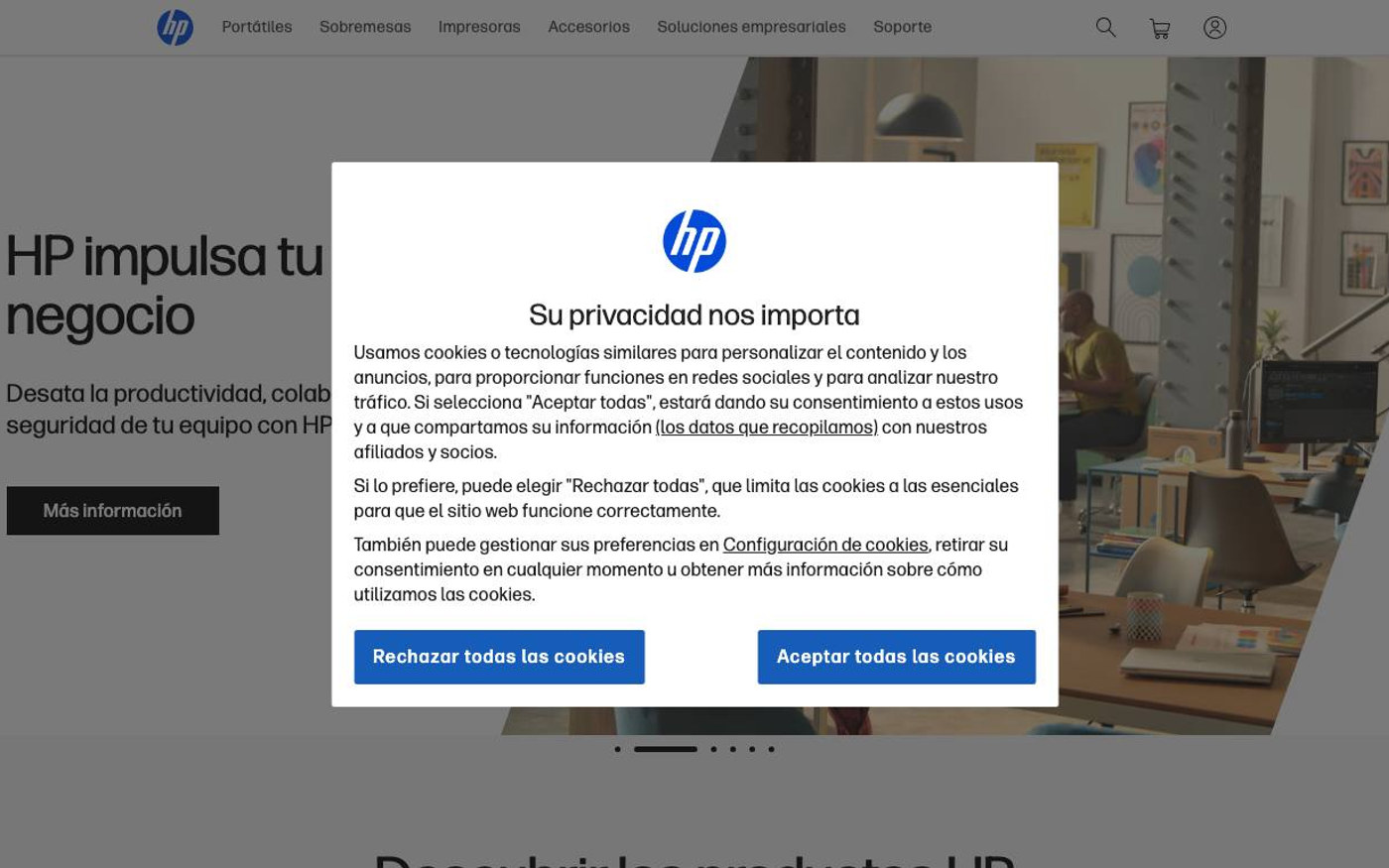 Captura limpia de la home oficial de HP
