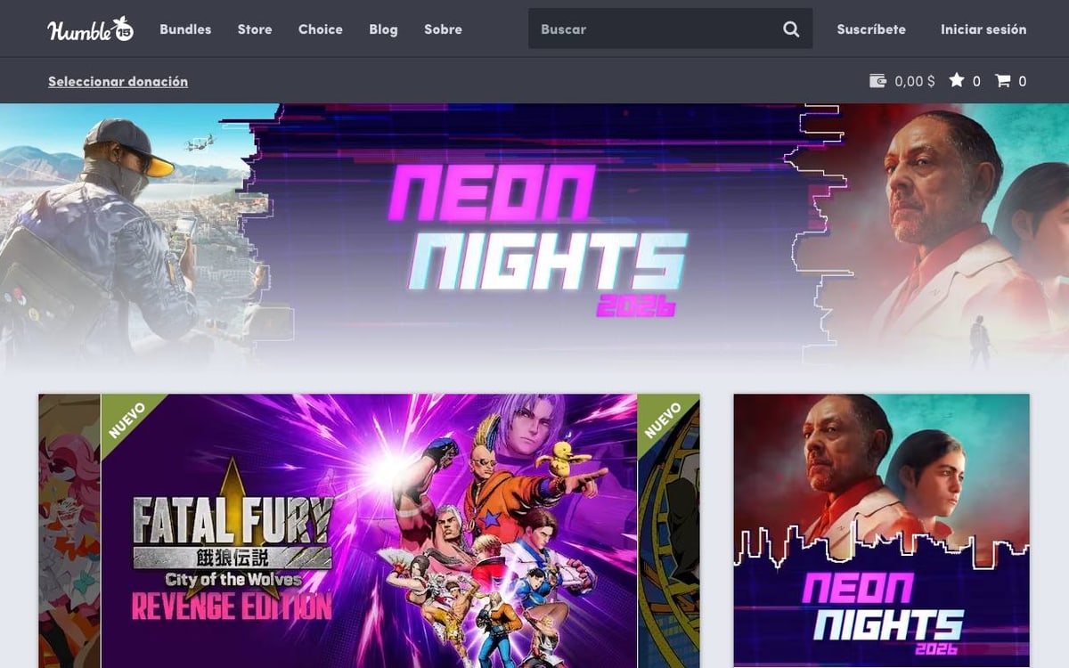 Captura de la home de Humble Bundle.