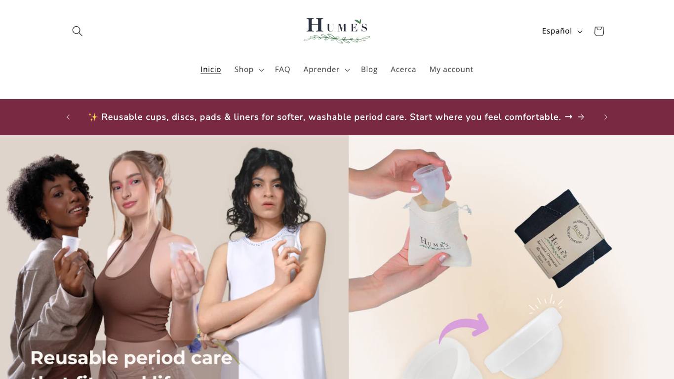 Captura de pantalla de la home de Hume's Period Care