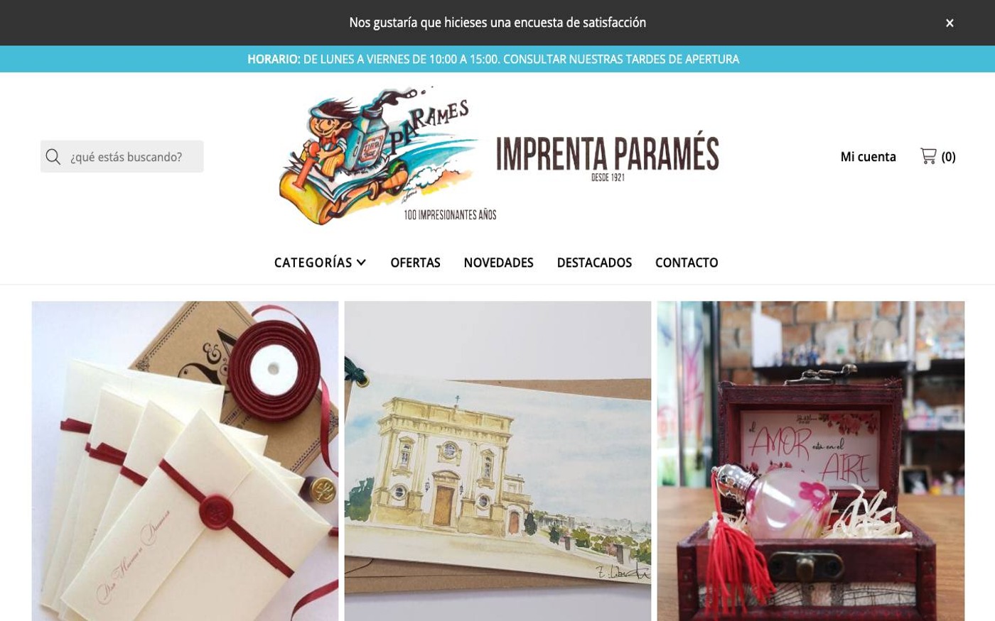 Captura de pantalla de la home de Imprenta Paramés
