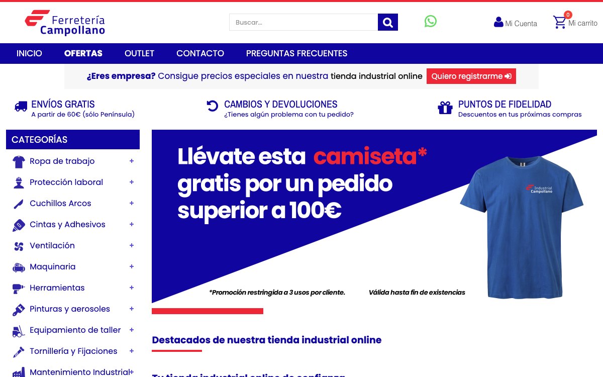 Captura de pantalla de la home de Industrial Campollano